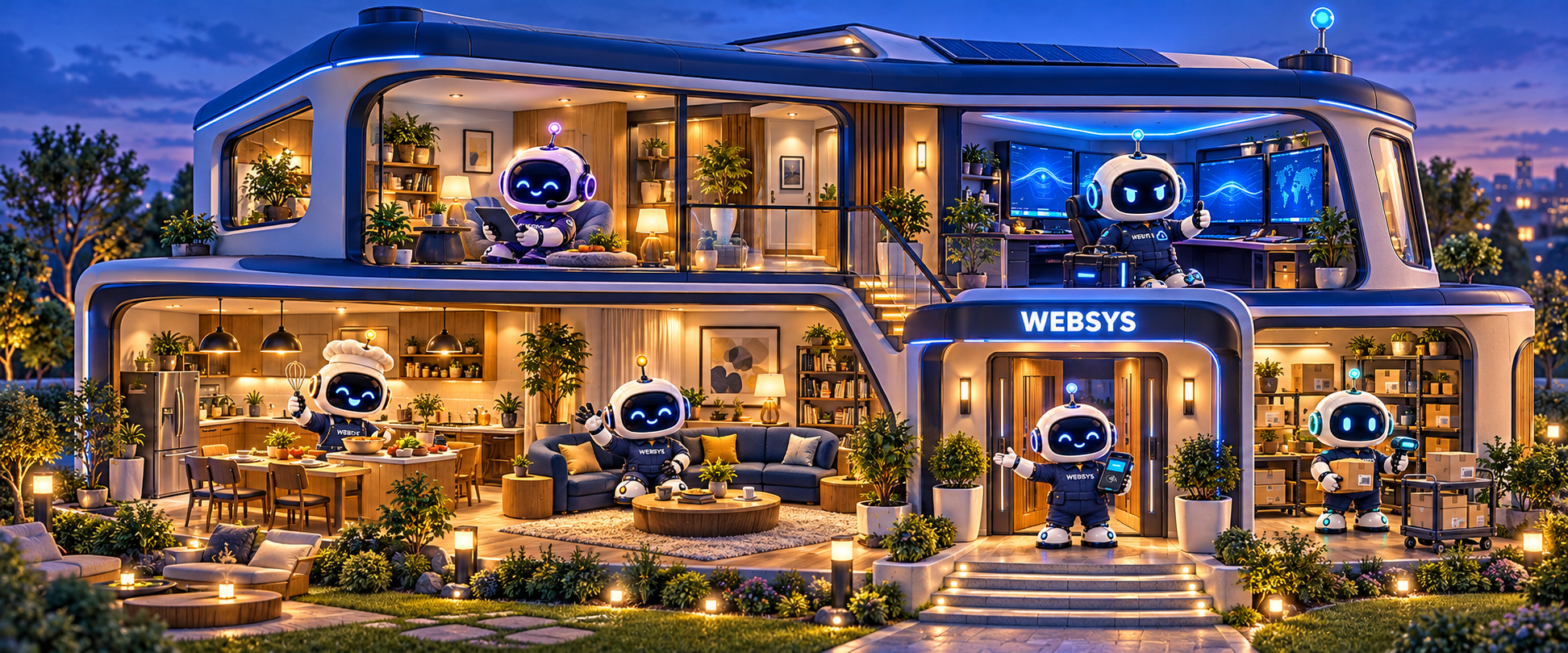 Original WebSys House concept with six robot family members